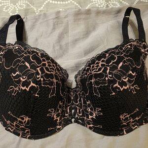 La SENZA Black and Pink Floral Lace Bra